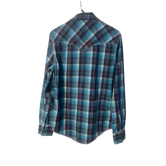 Rock 47 by Wrangler Mens Plaid Western Shirt Long Sleeve Small Blue - Picture 2 of 7